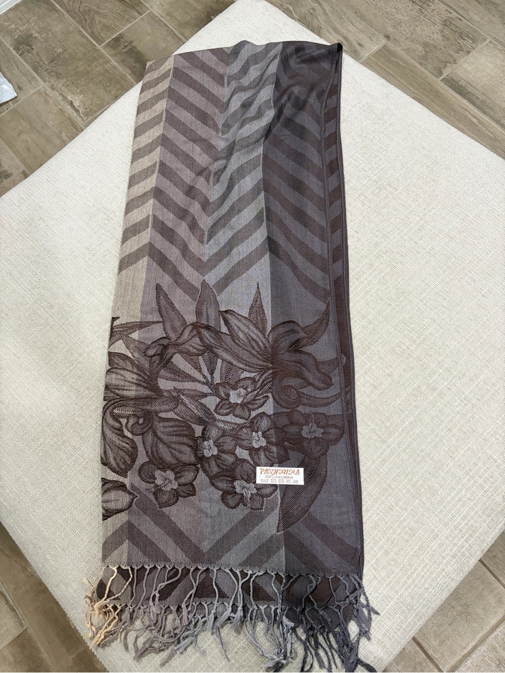 pashmina Brown and Gray Floral Chevron Pashmina Scarf